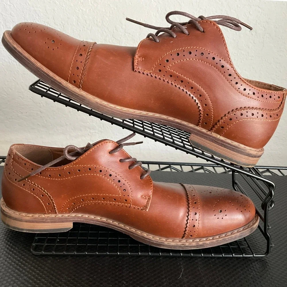 Nunn Bush Mens Comfort Gel Brown Brogue Cap Toe Oxford Dress Shoes 10M